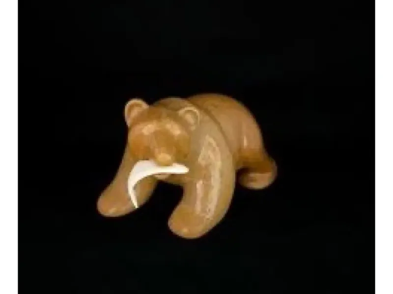 "Bear With A Fish" Carving On Soapstone By Eddie Lee