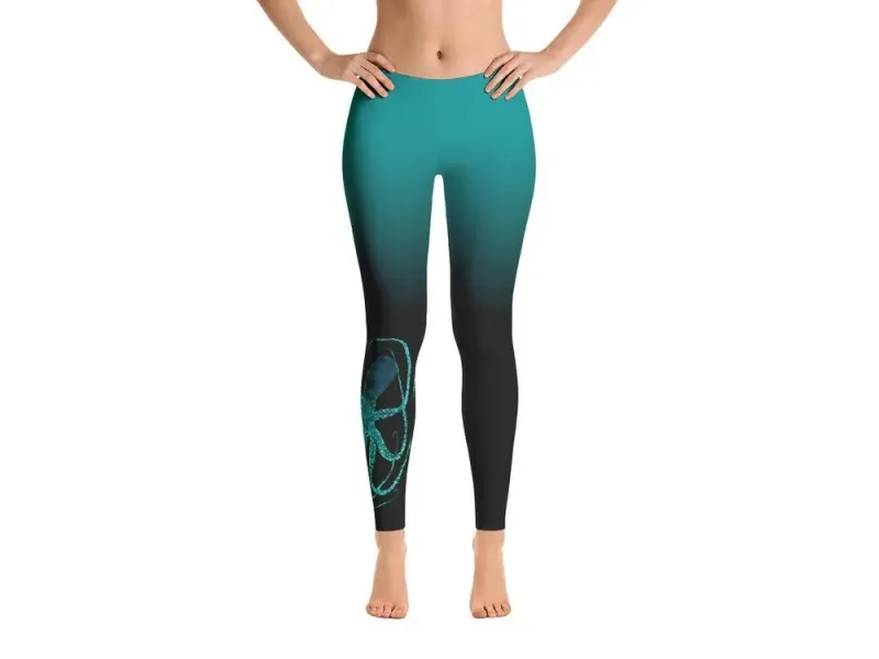 Teal Octopus 2 Gyotaku Leggings