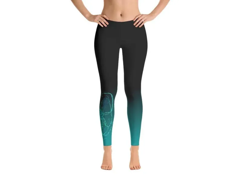 Teal Octopus 3 Gyotaku Leggings