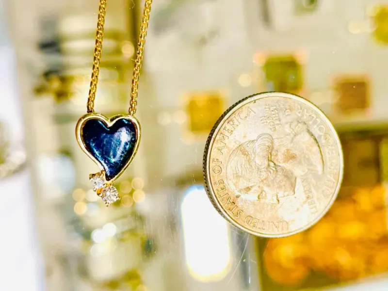 Star Of Alaska Heart Shaped Covellite Pendant With Diamonds