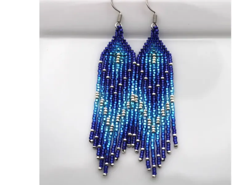 Beaded Blue Fringe Earring