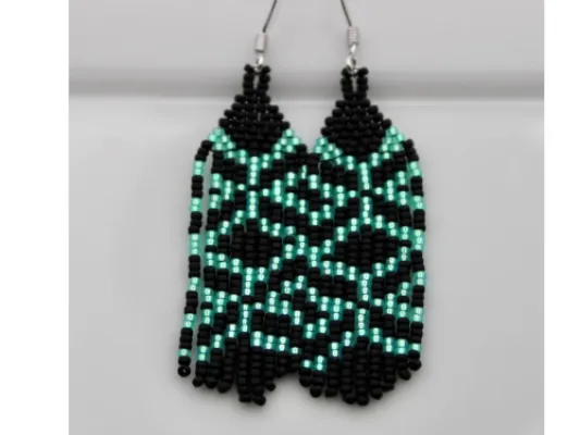 Beaded Fringe Earring - Black and Green