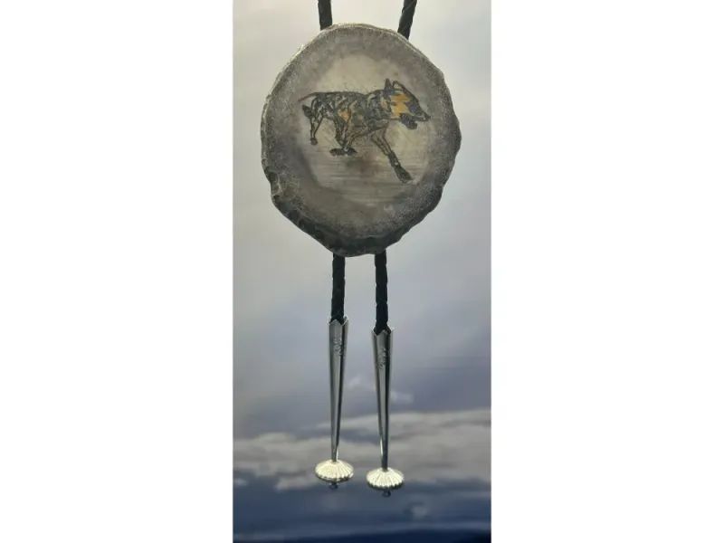 "Trotting Sled Dog": Moose Antler Bolo Tie