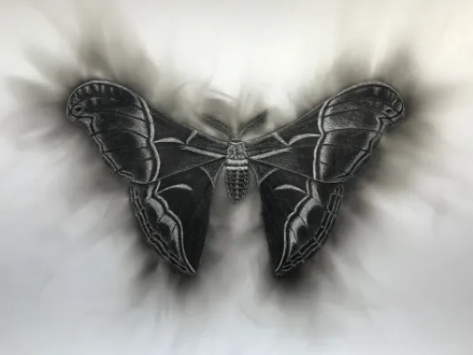 "Like a Moth to the Flame" Moth Print.  Candle Soot on Paper