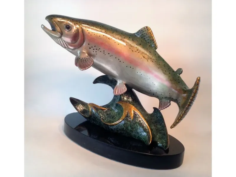 Jacques And Mary Regat's Salmon Fish Bronze Sculpture