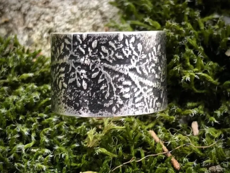 Sterling Silver Wide Band Moss Ring With Texture