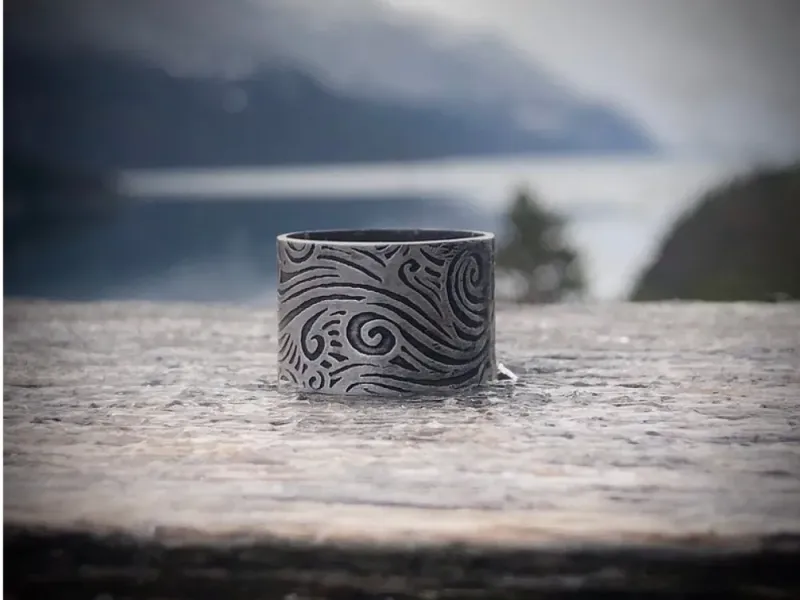 Sterling Silver Wide Band Waves Wind And Water Textured Ring