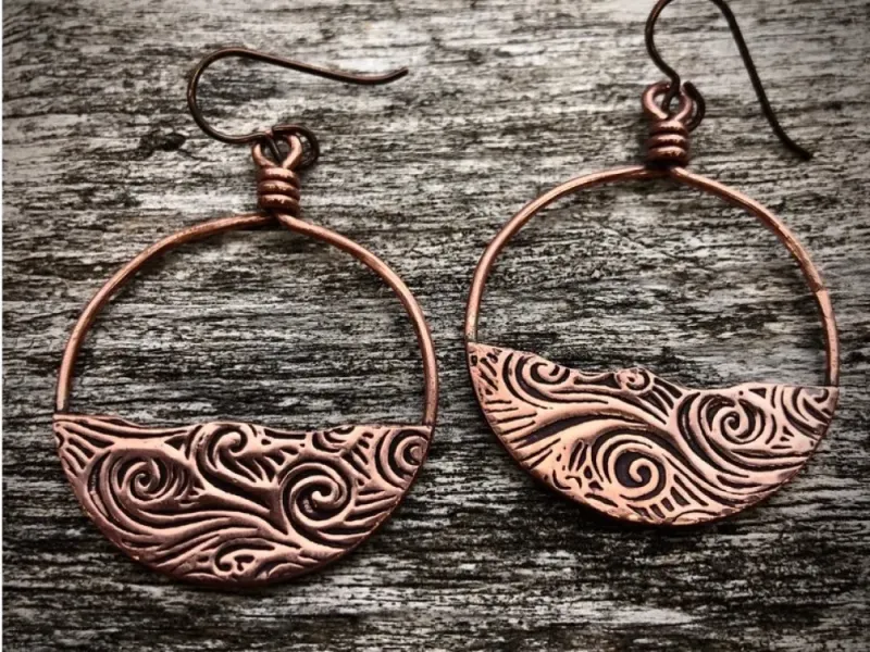 Handmade Cooper Hoops With Water Waves Earrings