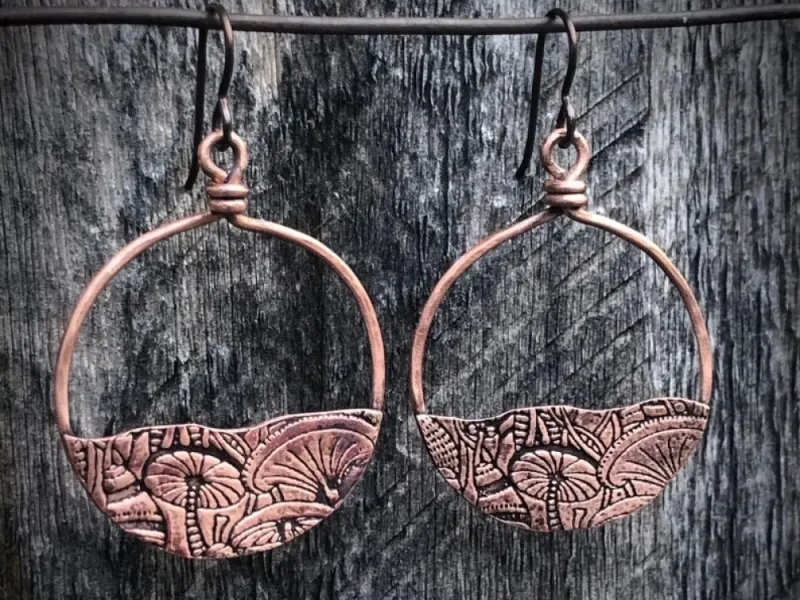Handmade Cooper Hoops With Magic Mushrooms