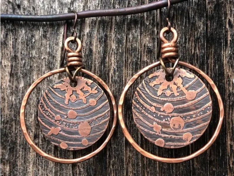 Solar System Etched Copper Earrings