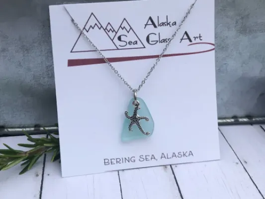 Alaska Sea Glass Pendant with Starfish Charm 