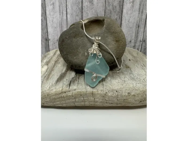 Beautiful Alaska Sea Glass Double Wire Wrapped Pendant
