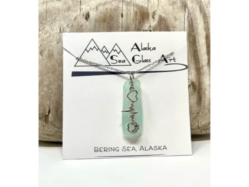 Alaska Sea Glass Pendant With a Love my Dog  Charm 