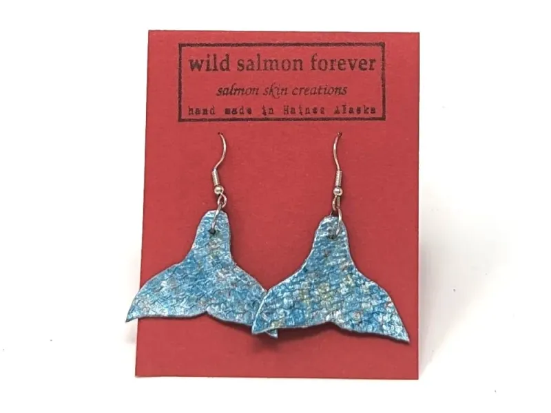 Whale Tail Salmon Leather Earrings