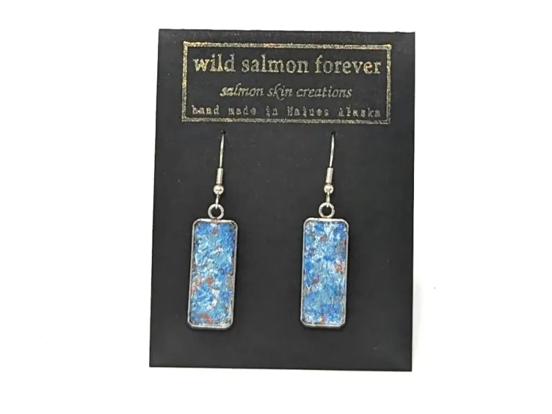 Rectangle Salmon Leather Earrings