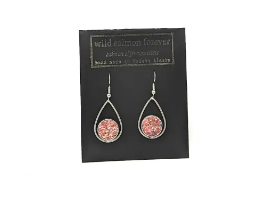 Sterling Teardrop Salmon Leather Earrings