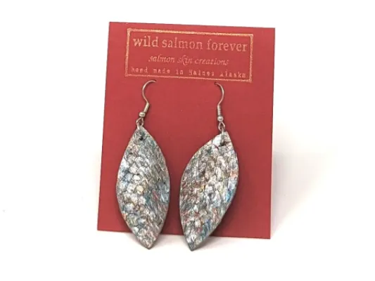 Long Oval Salmon Leather Earrings