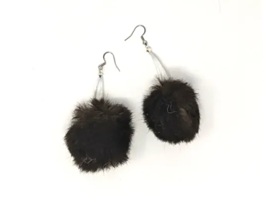 Sea Otter Fur Pom Earrings