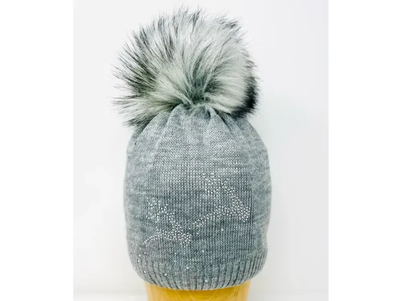 Winter Pom Hat With Reindeer Rhinestones
