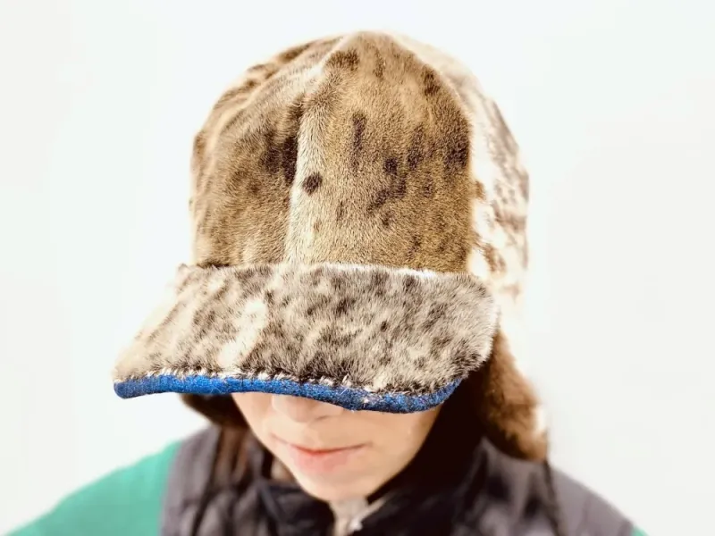 Seal Skin Baseball Hat with Ear Flaps and Sea Otter Fur Lining