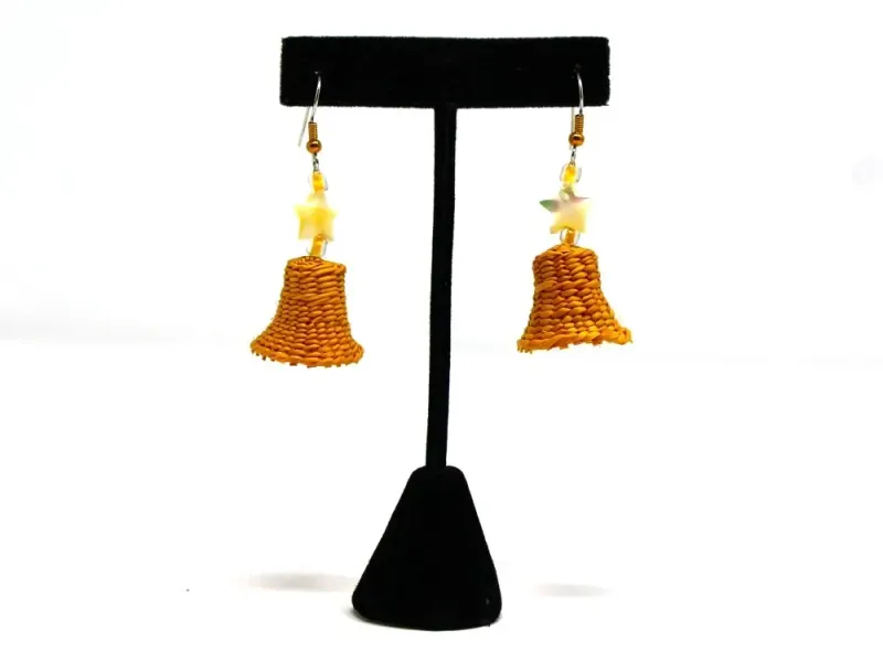 Woven Cedar Bark Basket Earrings With Stars
