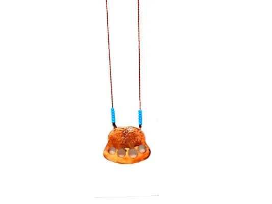 Large Copper Pendant With Turquoise Beads on Sinew Cord