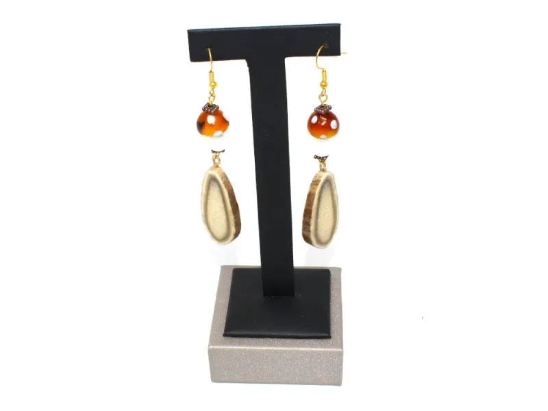 Glass Mushroom & Caribou Antler Earrings