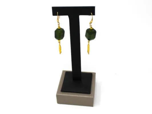 Feather Green Stone Earrings