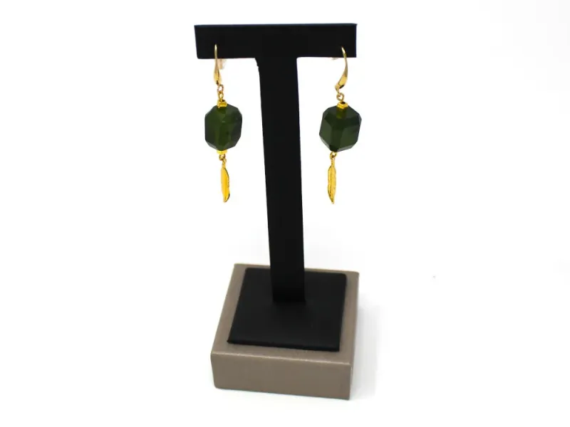 Feather Green Stone Earrings