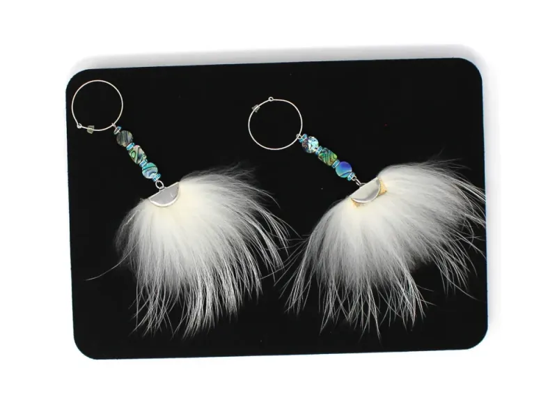 Arctic Fox Fur With Crystals Earrings