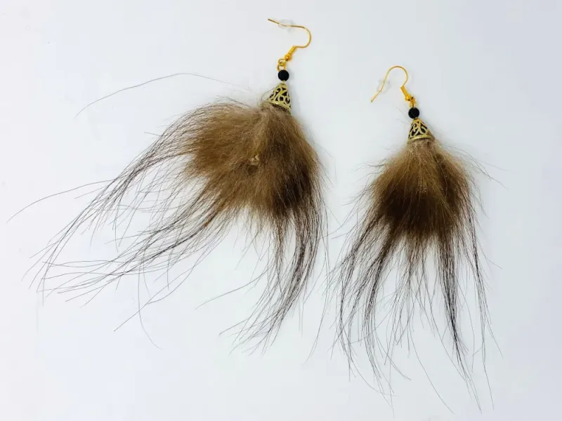 Wolverine Fur and Lava Stone Earrings
