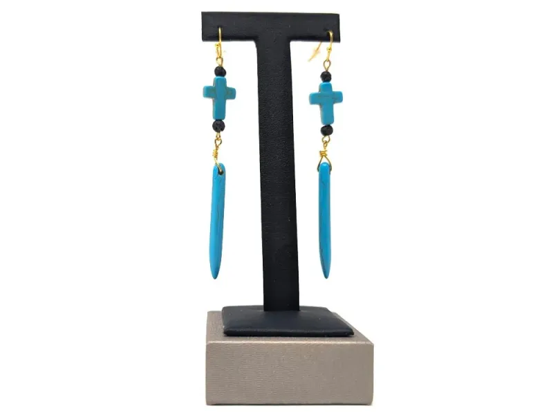 Turquoise & Lava Cross Dangle Earrings