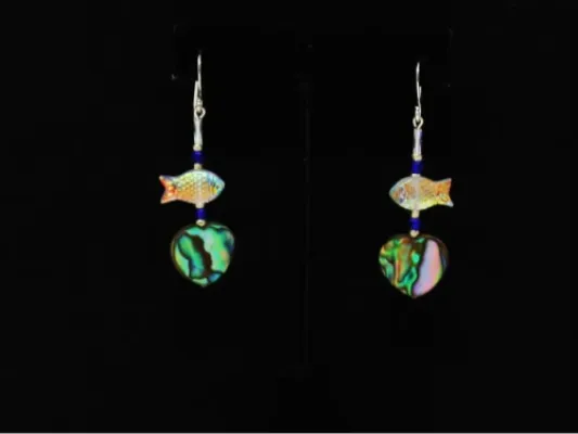 Fish Heart Abalone Earrings