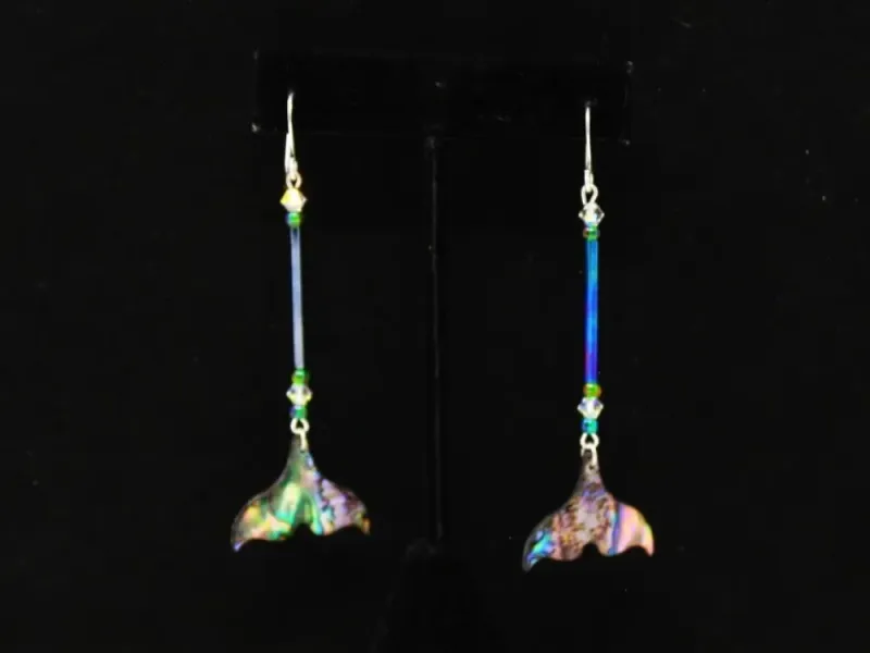 Whale Tail Abalone Dangle Earrings