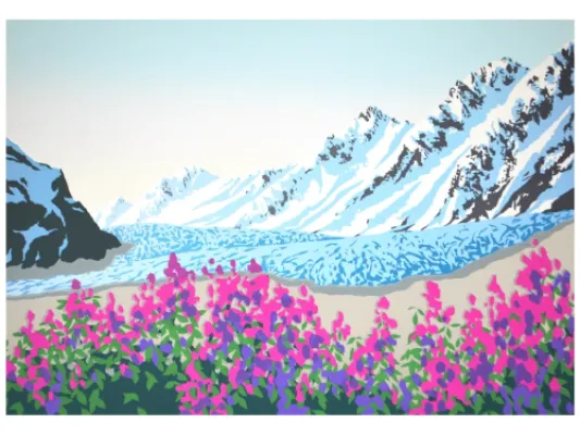 Tatshenshini - Ice and Flowers   9"x13" original serigraph