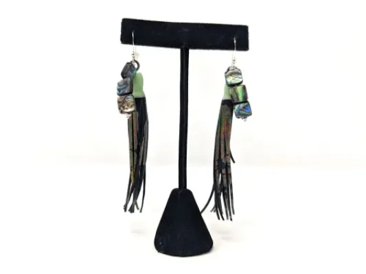 Abalone Leather Dangle Earrings
