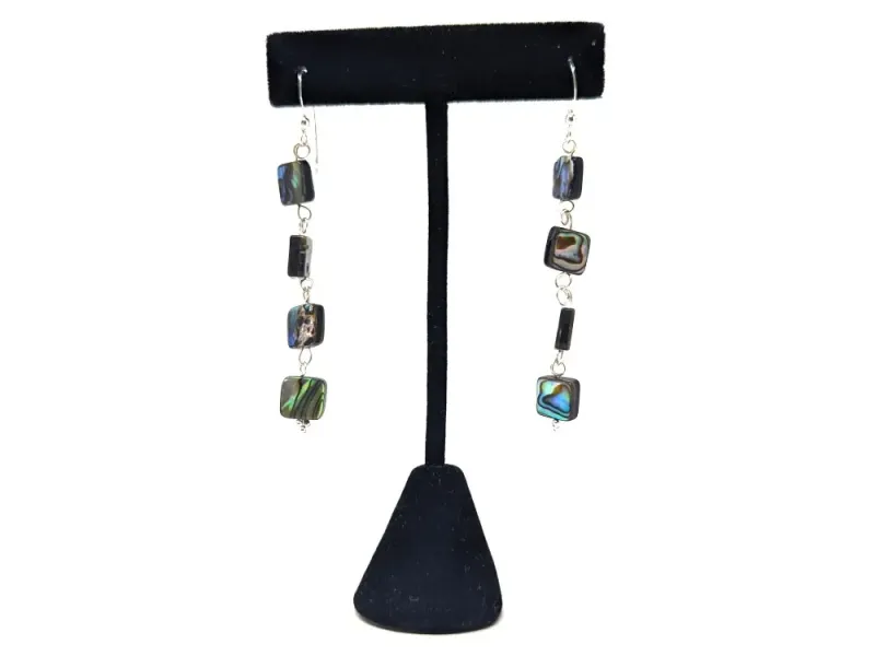 Abalone Square Link Dangle Earrings