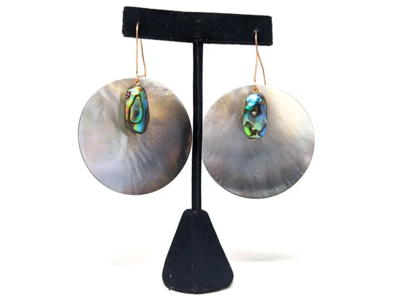 Large Mother of Pearl With Abalone Disk Earrings