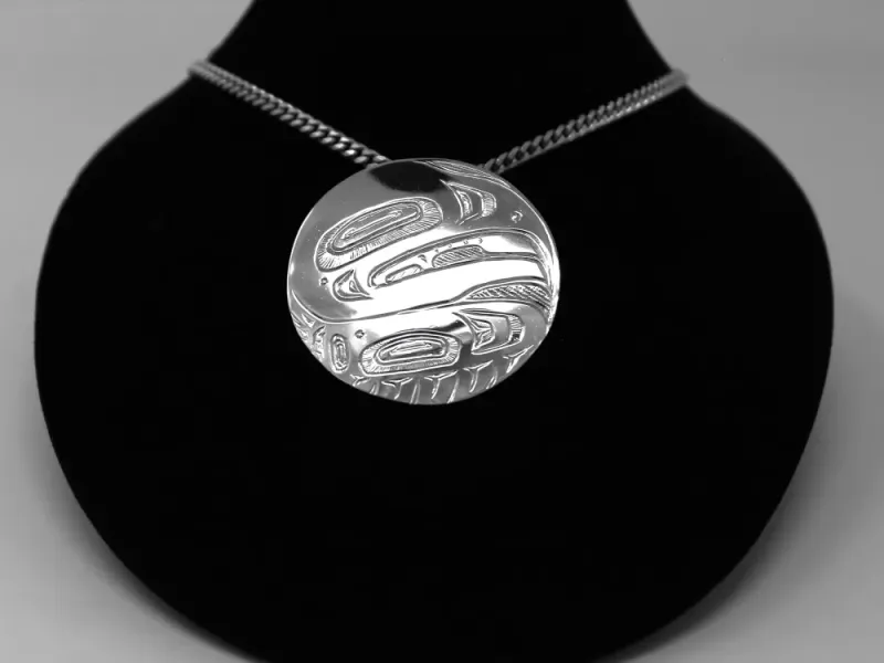 Circular Eagle Totemic Pendant in Sterling Silver