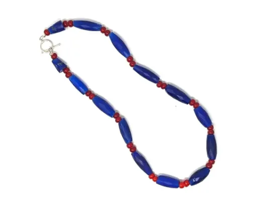 Blue And Red Trade Bead Necklace