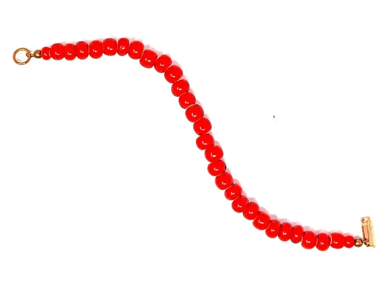Red Trade Bead Bracelet With Rectangular Clasp