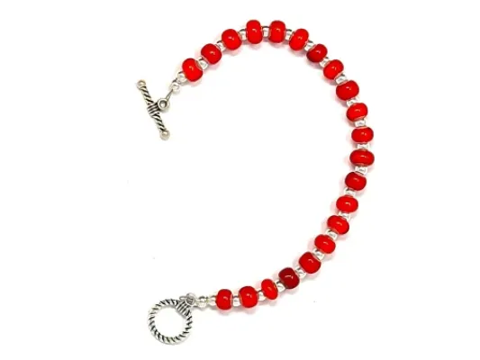 Red Trade Bead Bracelet With Roped Clasp