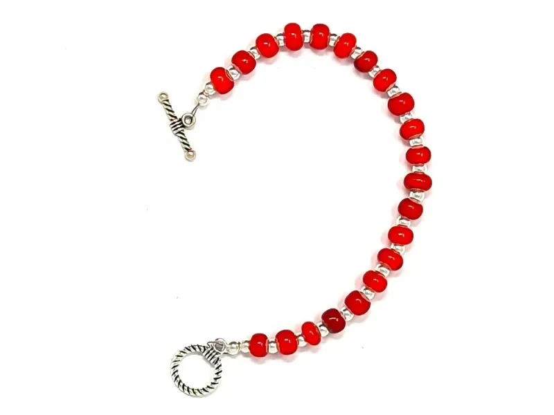 Red Trade Bead Bracelet With Roped Clasp