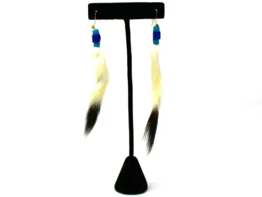 Blue Beaded Ermine Tail Earrings