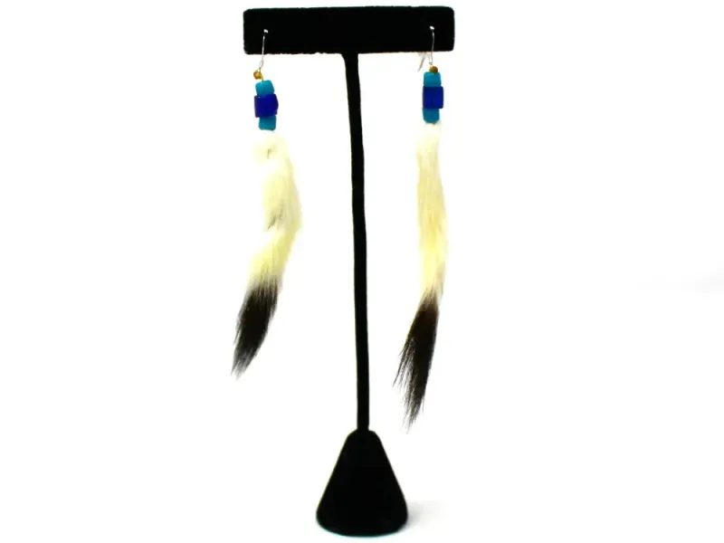 Blue Beaded Ermine Tail Earrings