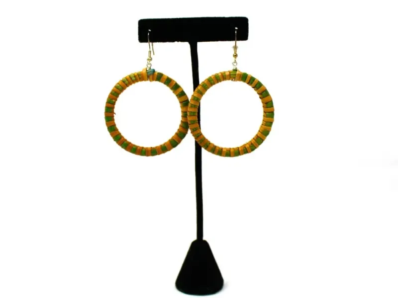 Green Woven Cedar Bark Hoop Earrings