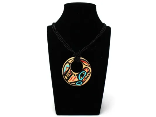 Painted Killer Whale Hoop Pendant Beaded Necklace
