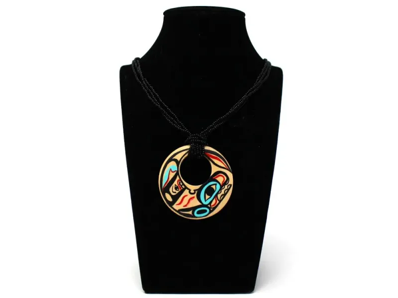Painted Killer Whale Hoop Pendant Beaded Necklace