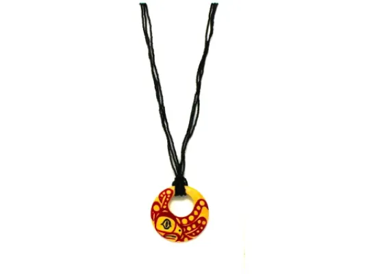Painted Octopus Hoop Pendant Beaded Necklace