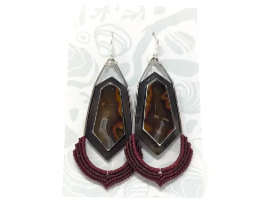 Fire Agate Hexagonal Macramé Earrings